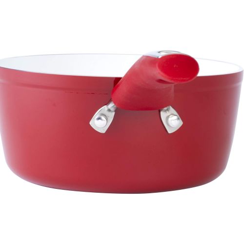  Bialetti Aeternum Nonstick White Ceramic Cookware, 2qt Sauce, Red & White