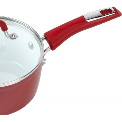  Bialetti Aeternum Nonstick White Ceramic Cookware, 2qt Sauce, Red & White