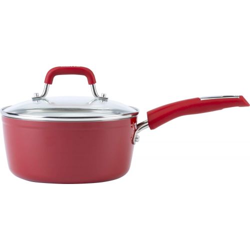  Bialetti Aeternum Nonstick White Ceramic Cookware, 2qt Sauce, Red & White