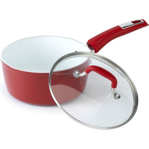  [아마존베스트]Bialetti Aeternum Nonstick White Ceramic Cookware, 2qt Sauce, Red & White