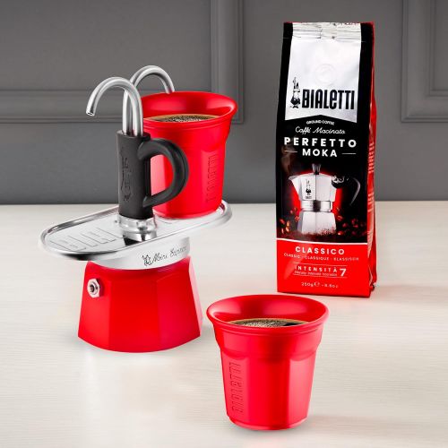  [아마존베스트]Bialetti Mini Express Color, Set of 2 cups + 2 shot glasses, Red, Aluminum