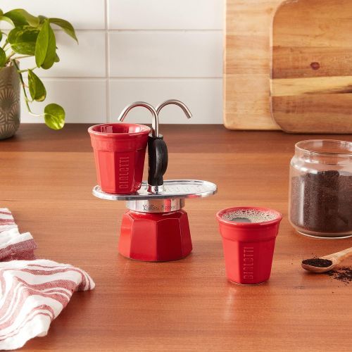  [아마존베스트]Bialetti Mini Express Color, Set of 2 cups + 2 shot glasses, Red, Aluminum