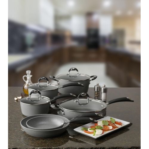  Bialetti Impact, 07559, textured nonstick surface, oil distribution,10 piece cookware set, gray