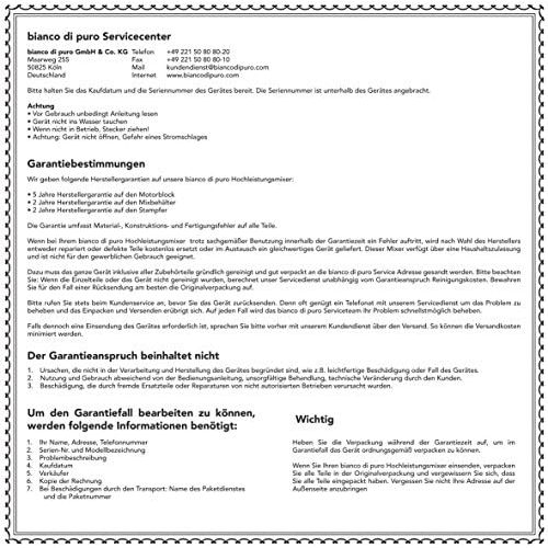  Bianco di puro Standmixer originale Gruen inkl. Reinigungsbuerste und Rezeptbuch