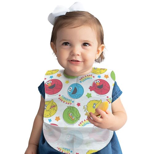  [아마존베스트]Bibsters Sesame Street Large Disposable Bibs with Patented Crumb-Catcher, Leakproof Liner, and Reusable Fastener -Age 6 Months and Up