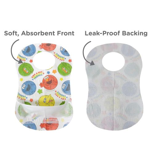  [아마존베스트]Bibsters Sesame Street Large Disposable Bibs with Patented Crumb-Catcher, Leakproof Liner, and Reusable Fastener -Age 6 Months and Up