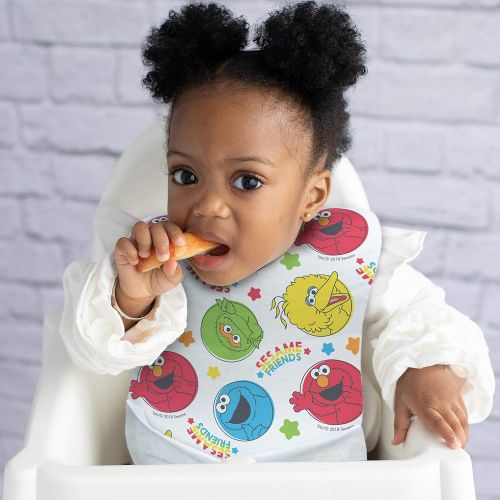  [아마존베스트]Bibsters Sesame Street Large Disposable Bibs with Patented Crumb-Catcher, Leakproof Liner, and Reusable Fastener -Age 6 Months and Up