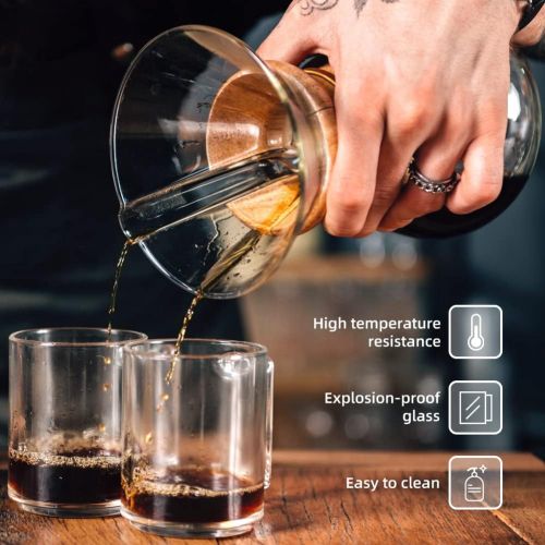  Pour Over Coffee Maker, BicycleStore Paperless Glass Carafe with Stainless Steel Filter Reusable Glass Coffee Pot Manual Coffee Dripper Brewer Hand Drip with Wood Sleeve for Home T