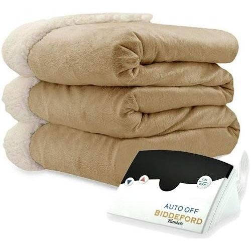  Biddeford 6003-9051136-635 Electric Heated Micro MinkSherpa Blanket, Queen, Sage