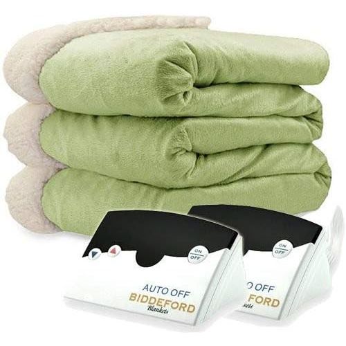  Biddeford 6003-9051136-635 Electric Heated Micro MinkSherpa Blanket, Queen, Sage