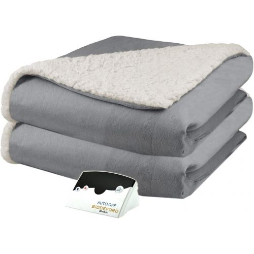  Biddeford 6003-9051136-635 Electric Heated Micro MinkSherpa Blanket, Queen, Sage