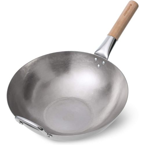  [아마존베스트]Bielmeier Wok Pan 14-inch, Traditional Hand Hammered Carbon Steel wok, Woks and Stir Fry Pans with Wok Ring (Round Bottom)