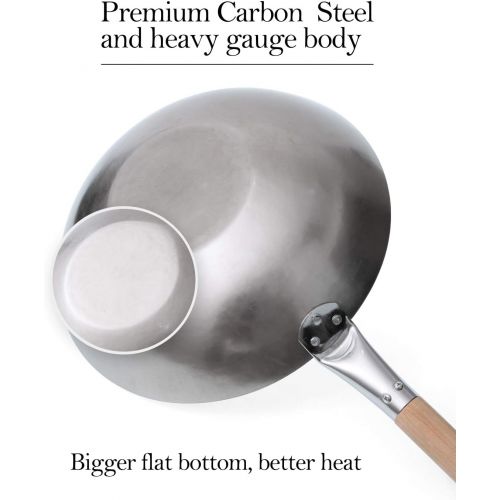  [아마존베스트]Bielmeier Wok Pan 14-inch, Traditional Hand Hammered Carbon Steel wok, Woks and Stir Fry Pans with Wok Ring (Round Bottom)