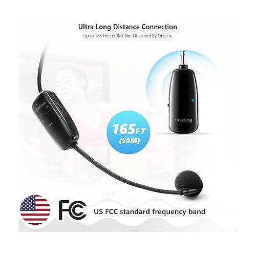  Wireless Microphone Headset, UHF Wireless Headset Mic System, 160 ft Range, Headset Mic And Handheld Mic 2 In 1, 1/8''&1/4'' Plug, For Speakers, Voice Amplifier, Pa System(Incompatible Phone, Laptop)