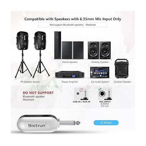  Bietrun UHF Wireless Microphone Headset, 165ft Range, Working Time 6H, 1/4''Plug, Wireless Headset Mic ＆Handheld Mic 2 in 1, for Karaoke Speaker, Amplifier, Mic Speakers, PA System, Teaching, Fitness