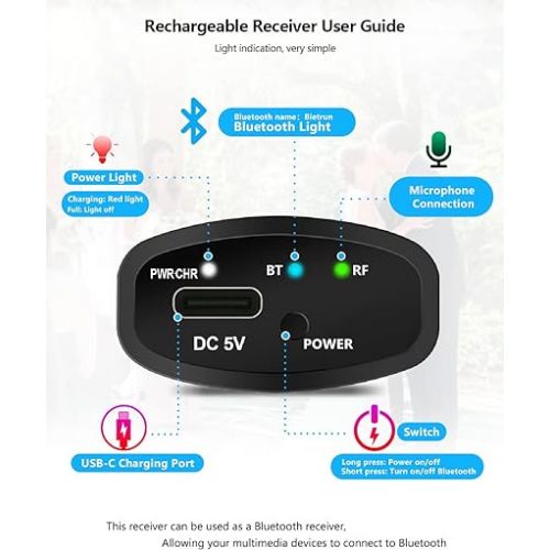  Bietrun Wireless Microphone Rechargeable, 168FT Range Bluetooth Microphone Wireless (Work 7 hrs) with 1/4'' Output, UHF Metal Handheld Dynamic Mic for Karaoke Machine/PA System/Speaker/Church/Wedding