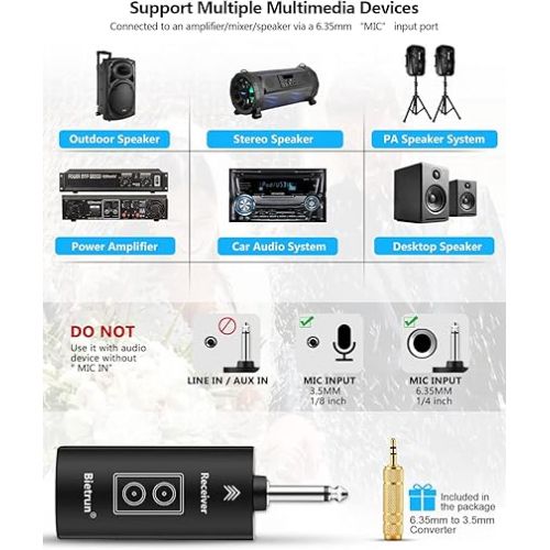  Bietrun Wireless Microphone Rechargeable, 168FT Range Bluetooth Microphone Wireless (Work 7 hrs) with 1/4'' Output, UHF Metal Handheld Dynamic Mic for Karaoke Machine/PA System/Speaker/Church/Wedding