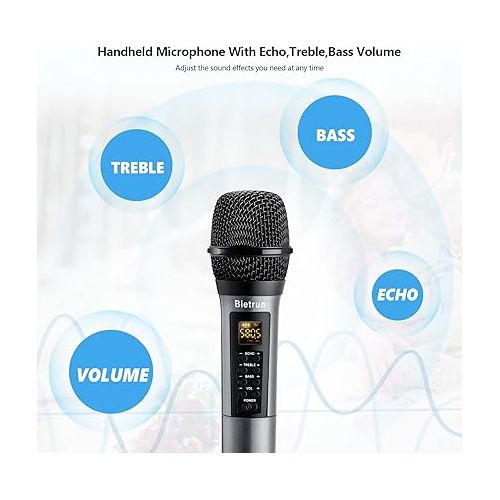 Wireless Microphone, Uhf Metal Dynamic Handheld Karaoke Mic, Rechargeable Receiver (Work 6hs),160ft Range, for Karaoke, Singing, Stage, Wedding, Speech, Karaoke Machine, Speaker, Amplifier, Mixer