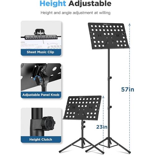  Bietrun Sheet Music Stand, Height Adjustable(MAX 57in), Super Sturdy, Larger Platform(19.3in), Metal Collapsible Music Stand with Carrying Bag, for Violin, Guitar Players, Band, Travel, Gigs