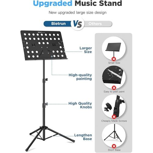  Bietrun Sheet Music Stand, Height Adjustable(MAX 57in), Super Sturdy, Larger Platform(19.3in), Metal Collapsible Music Stand with Carrying Bag, for Violin, Guitar Players, Band, Travel, Gigs