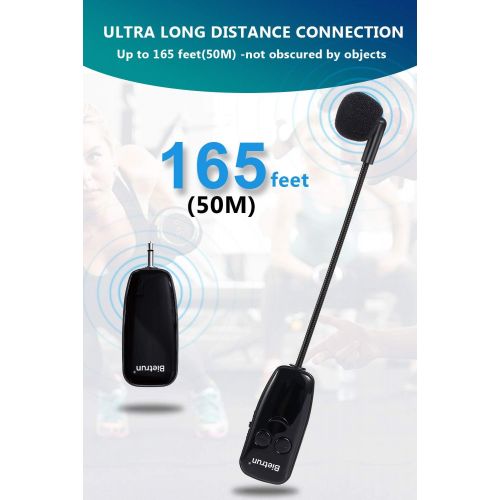  [아마존 핫딜] [아마존핫딜]Bietrun Wireless Microphone Headset, UHF Wireless Headset Mic System, 160ft Range, Headset Mic and Handheld Mic 2 in 1, 1/8 and 1/4 Plug, for Speakers, Voice Amplifier, PA System(Not Suppo