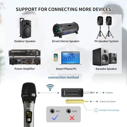  [아마존 핫딜] [아마존핫딜]Bietrun Wireless Microphone, UHF Wireless Dual Handheld Dynamic Mic System Set with Rechargeable Receiver, 260ft Range, 6.35mm(1/4) Plug, for Karaoke, Voice Amplifier, PA System, Singing M