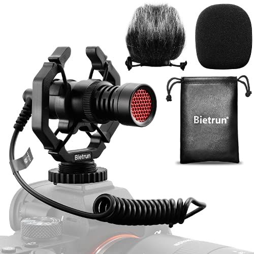  Camera Microphone for Canon Sony Nikon DSLR Camera with Suspension Shock Mount/Hairy Deadcat Windscreen, Bietrun External Cardioid Shotgun Mic for Tiktok YouTube Vlogging, Intervie