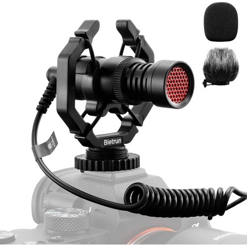  Camera Microphone for Canon Sony Nikon DSLR Camera with Suspension Shock Mount/Hairy Deadcat Windscreen, Bietrun External Cardioid Shotgun Mic for Tiktok YouTube Vlogging, Intervie