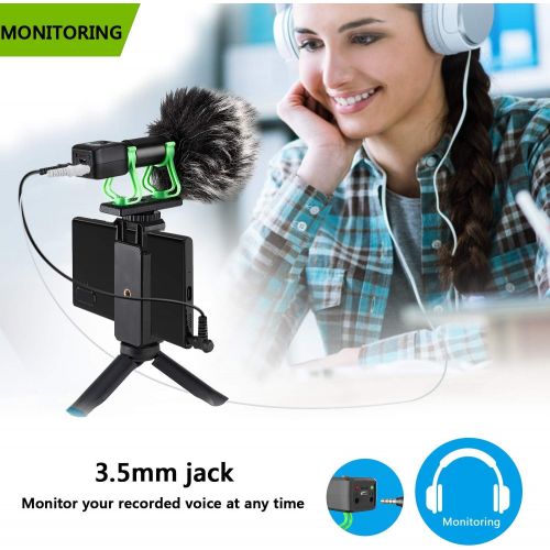  Bietrun Camera Shotgun Video Recording Microphone for Sony, Nikon, Canon DSLR Camera＆iPhone, Android phone, Rechargeable(Work 10 Hrs), with Windscreen, Tripod, Headphone Out, for Video, In
