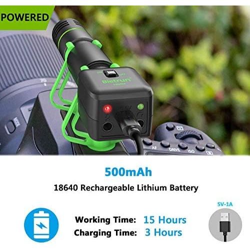  Bietrun Camera Shotgun Video Recording Microphone for Sony, Nikon, Canon DSLR Camera＆iPhone, Android Phone, Rechargeable(Work 10 Hrs), with Windscreen, Tripod, Headphone Out, for Video, In