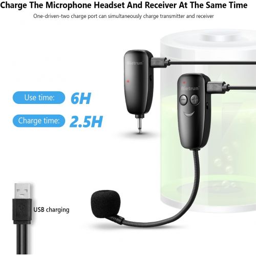  [아마존베스트]Bietrun Wireless Microphone Headset, Uhf Wireless Headset Mic System, 160ft Range, Headset Mic and Handheld Mic 2 in 1, 1/8＆1/4 Plug, for Speakers, Voice Amplifier, Pa System-Not Supported