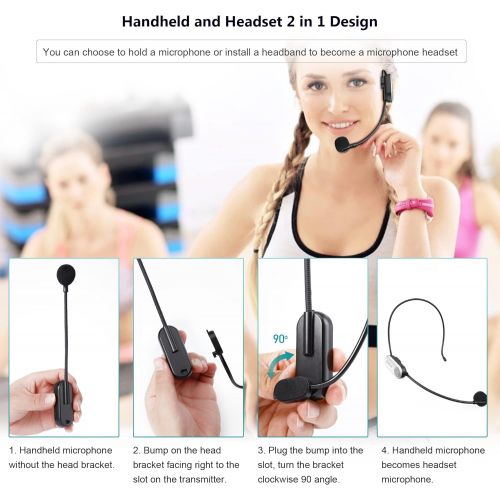  [아마존베스트]Bietrun Wireless Microphone Headset, New Upgrade Uhf Wireless Mic System, 165ft Range, 1/4&1/8 Plug, Head Mounted Handheld 2 In 1, For Iphone, Ipad, Android, Desktop, Camera, Speaker, Reco