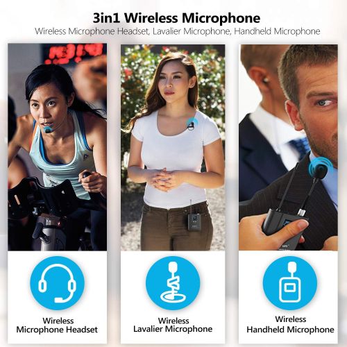  [아마존베스트]Bietrun Wireless Headset Lavalier Microphone System/Lapel Mic/Stand Mic, UHF Wireless Microphone System, Rechargeable Rx＆Tx, 1/4 Output, for iPhone, DSLR Camera, AMP, PA Speaker, Video Rec