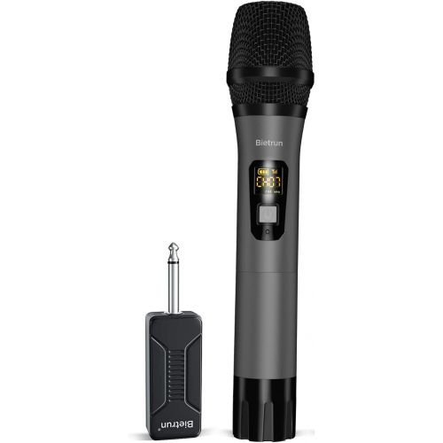  Bietrun Wireless Microphone, UHF Metal Dynamic Handheld Karaoke Mic with Rechargeable Receiver (Work 6hs), 160ft Range, For Karaoke Machine Singing, Amplifier Speaker, Mixer, Speec