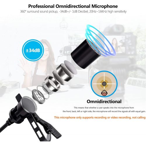  Lapel Microphone for iPhone/Android Phone/DSLR Camera/Pad With Noise Cancelling, Bietrun, Omnidirectional Professional Wired Clip On Lavalier Mic For Interview, Youtube, Tiktok, Re