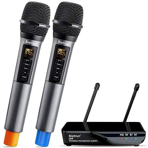  [아마존베스트]Bietrun UHF drahtlos Mikrofon Dual Handmikrofon 50M Funkmikrofonsystem mit Bass/Echo/Treble Soundeffekte Bluetooth zu Musik abspielen 6,35mm/3,5mm/RCA Mischpult Verstarker Karaoke