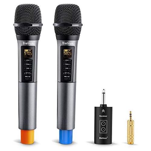  [아마존베스트]Bietrun UHF drahtlos Mikrofon Dual Handmikrofon 30M Funkmikrofonsystem mit Bass/Echo/Treble Soundeffekte Bluetooth zu Musik abspielen 6,35mm/3,5mm Mischpult Verstarker Karaoke Gesa