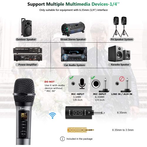  [아마존베스트]Bietrun UHF drahtlos Mikrofon Dual Handmikrofon 30M Funkmikrofonsystem mit Bass/Echo/Treble Soundeffekte Bluetooth zu Musik abspielen 6,35mm/3,5mm Mischpult Verstarker Karaoke Gesa