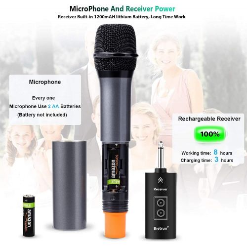  [아마존베스트]Bietrun UHF drahtlos Mikrofon Dual Handmikrofon 30M Funkmikrofonsystem mit Bass/Echo/Treble Soundeffekte Bluetooth zu Musik abspielen 6,35mm/3,5mm Mischpult Verstarker Karaoke Gesa