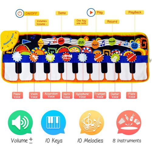  [아마존베스트]Papaw-M Musical Piano Mat 19 Keys Piano Keyboard Play Mat Safety Kids Early Education Music Toys Music Mat Build-in Speaker & Recording Music Dance Mat Surprised Gift for Girls & B