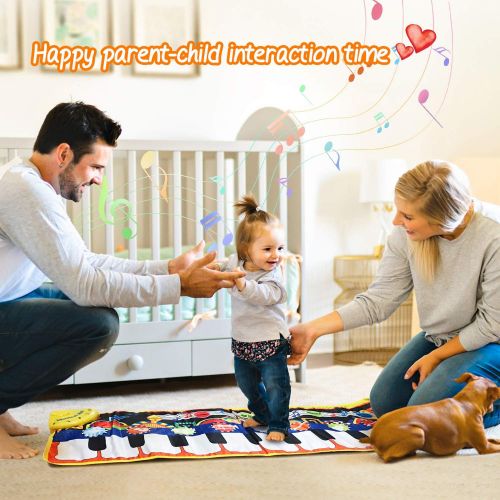  [아마존베스트]Papaw-M Musical Piano Mat 19 Keys Piano Keyboard Play Mat Safety Kids Early Education Music Toys Music Mat Build-in Speaker & Recording Music Dance Mat Surprised Gift for Girls & B