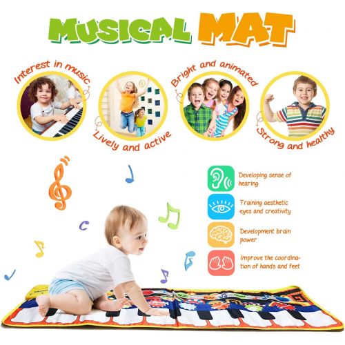  [아마존베스트]Papaw-M Musical Piano Mat 19 Keys Piano Keyboard Play Mat Safety Kids Early Education Music Toys Music Mat Build-in Speaker & Recording Music Dance Mat Surprised Gift for Girls & B