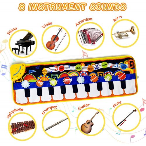  [아마존베스트]Papaw-M Musical Piano Mat 19 Keys Piano Keyboard Play Mat Safety Kids Early Education Music Toys Music Mat Build-in Speaker & Recording Music Dance Mat Surprised Gift for Girls & B