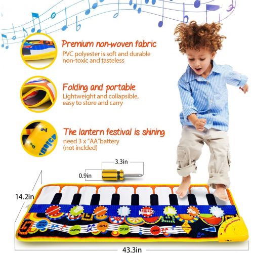  [아마존베스트]Papaw-M Musical Piano Mat 19 Keys Piano Keyboard Play Mat Safety Kids Early Education Music Toys Music Mat Build-in Speaker & Recording Music Dance Mat Surprised Gift for Girls & B