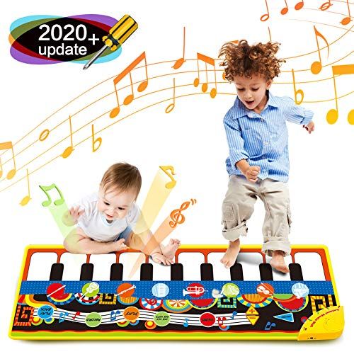  [아마존베스트]Bieyaaso Piano Music Mat For Kids, 19 Piano Keyboard Play Mat, Touch Play Game Dance Blanket Carpet Mat, Early Education Music Toys Build-in Speaker & Recording, Gift For 1 2 3 Year Old Gir