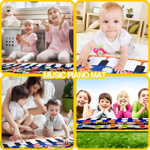  [아마존베스트]Bieyaaso Piano Music Mat For Kids, 19 Piano Keyboard Play Mat, Touch Play Game Dance Blanket Carpet Mat, Early Education Music Toys Build-in Speaker & Recording, Gift For 1 2 3 Year Old Gir