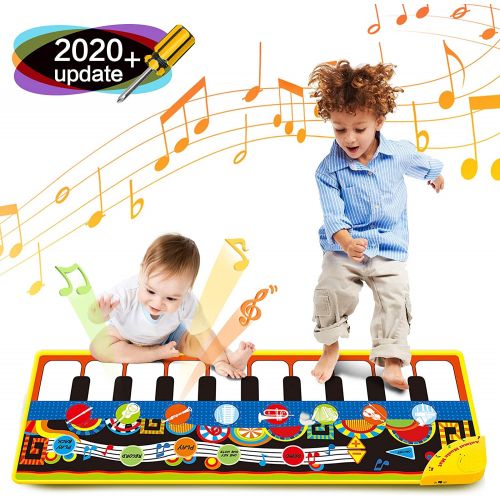  [아마존베스트]Bieyaaso Piano Music Mat For Kids, 19 Piano Keyboard Play Mat, Touch Play Game Dance Blanket Carpet Mat, Early Education Music Toys Build-in Speaker & Recording, Gift For 1 2 3 Year Old Gir