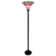 Bieye L11405 15-inches Dragonfly Tiffany Style Stained Glass Floor Torchiere Lamp, 72-inch Tall