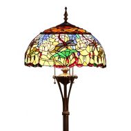 Bieye L10577 18-inches Dragonfly and Flowers Tiffany Style Stained Glass Floor Lamp