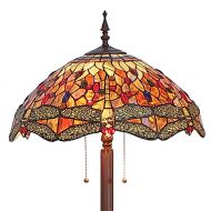 Bieye L11404-3 18 inch Dragonfly Tiffany Style Stained Glass Floor Lamp with 3-Light, 63 inch Tall